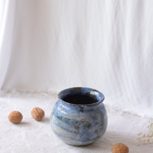 Blue shades round vase art ceramics image 9