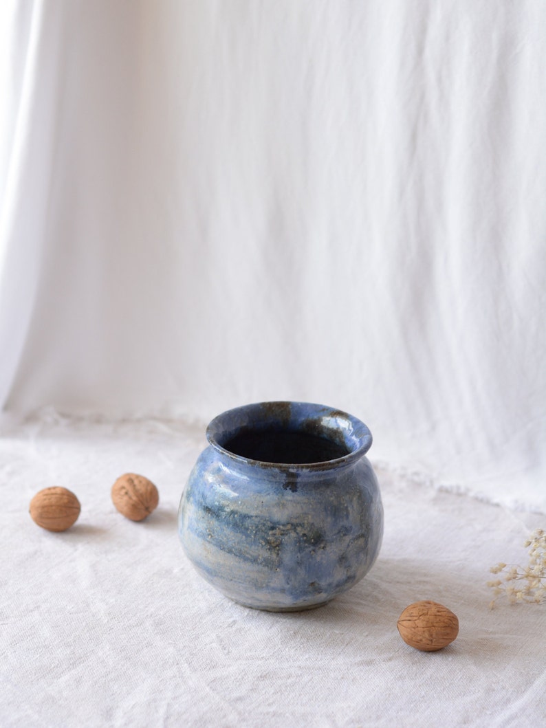 Blue shades round vase art ceramics image 9