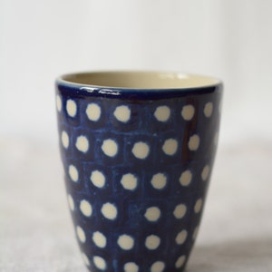 Dark blue cup with white dots hand painted ceramic image 9