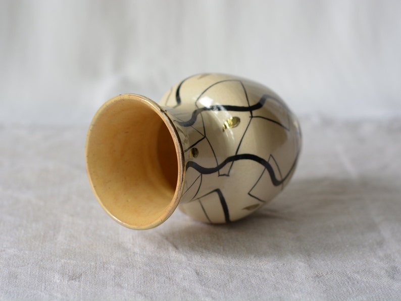 Mid-century vase with geometric pattern hand-painted pottery image 3