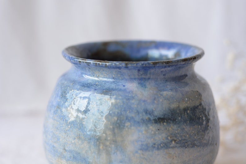 Blue shades round vase art ceramics image 5