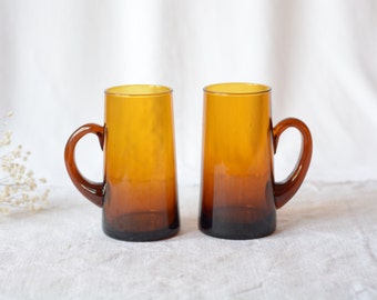 Handmade orange glass mugs  |  set of 2