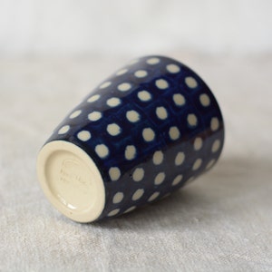 Dark blue cup with white dots hand painted ceramic image 4