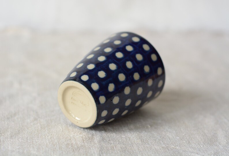 Dark blue cup with white dots hand painted ceramic image 4