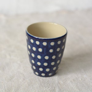 Dark blue cup with white dots hand painted ceramic image 2