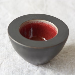 Small asian dishes minimalist black and red pottery 3 pieces image 10