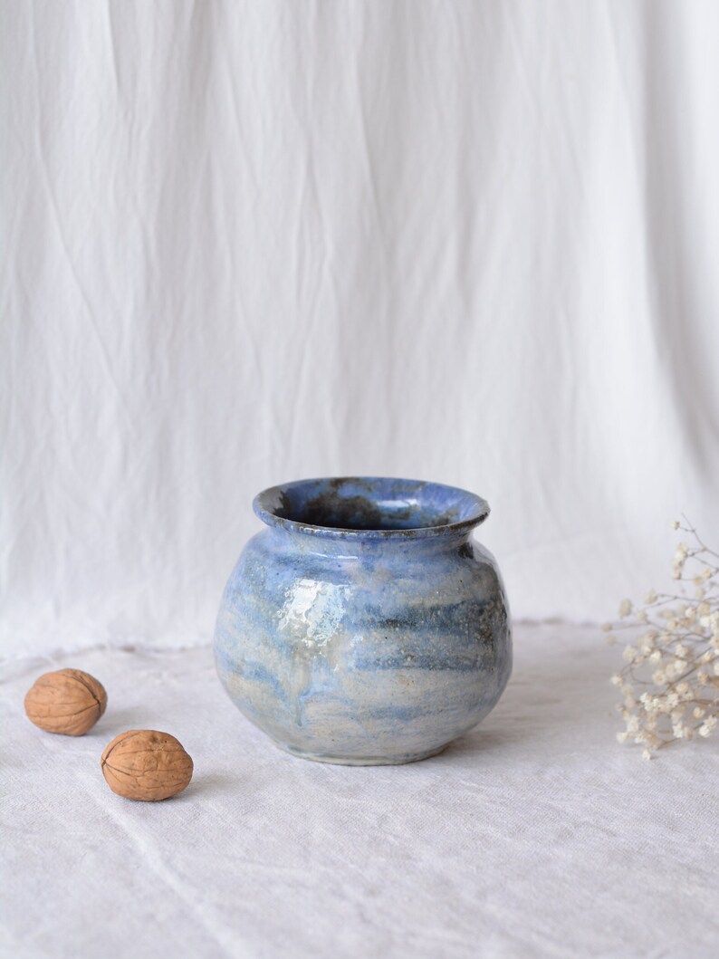 Blue shades round vase art ceramics image 10