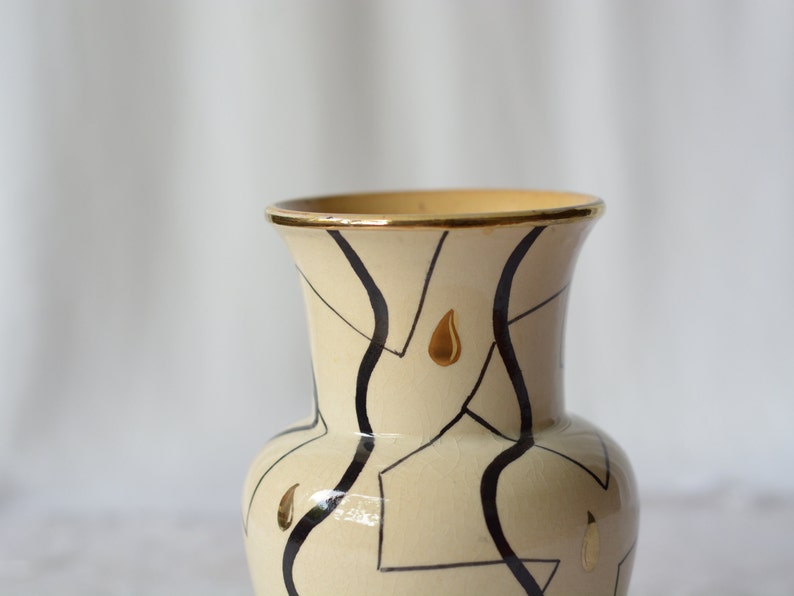 Mid-century vase with geometric pattern hand-painted pottery image 5