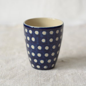 Dark blue cup with white dots hand painted ceramic image 10