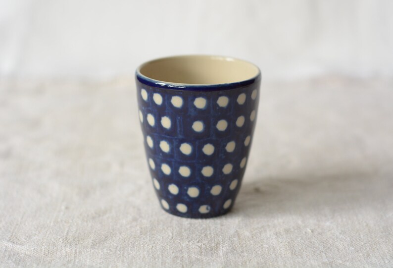 Dark blue cup with white dots hand painted ceramic image 10