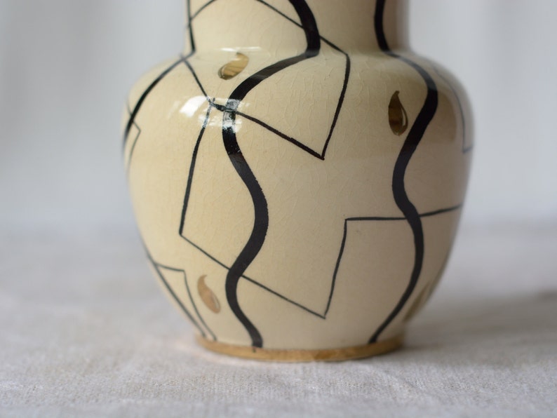 Mid-century vase with geometric pattern hand-painted pottery image 6