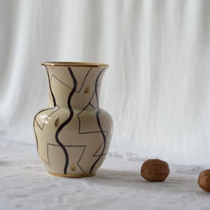 Mid-century vase with geometric pattern hand-painted pottery image 10