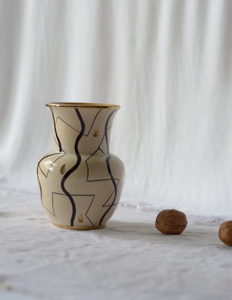 Mid-century vase with geometric pattern hand-painted pottery image 10