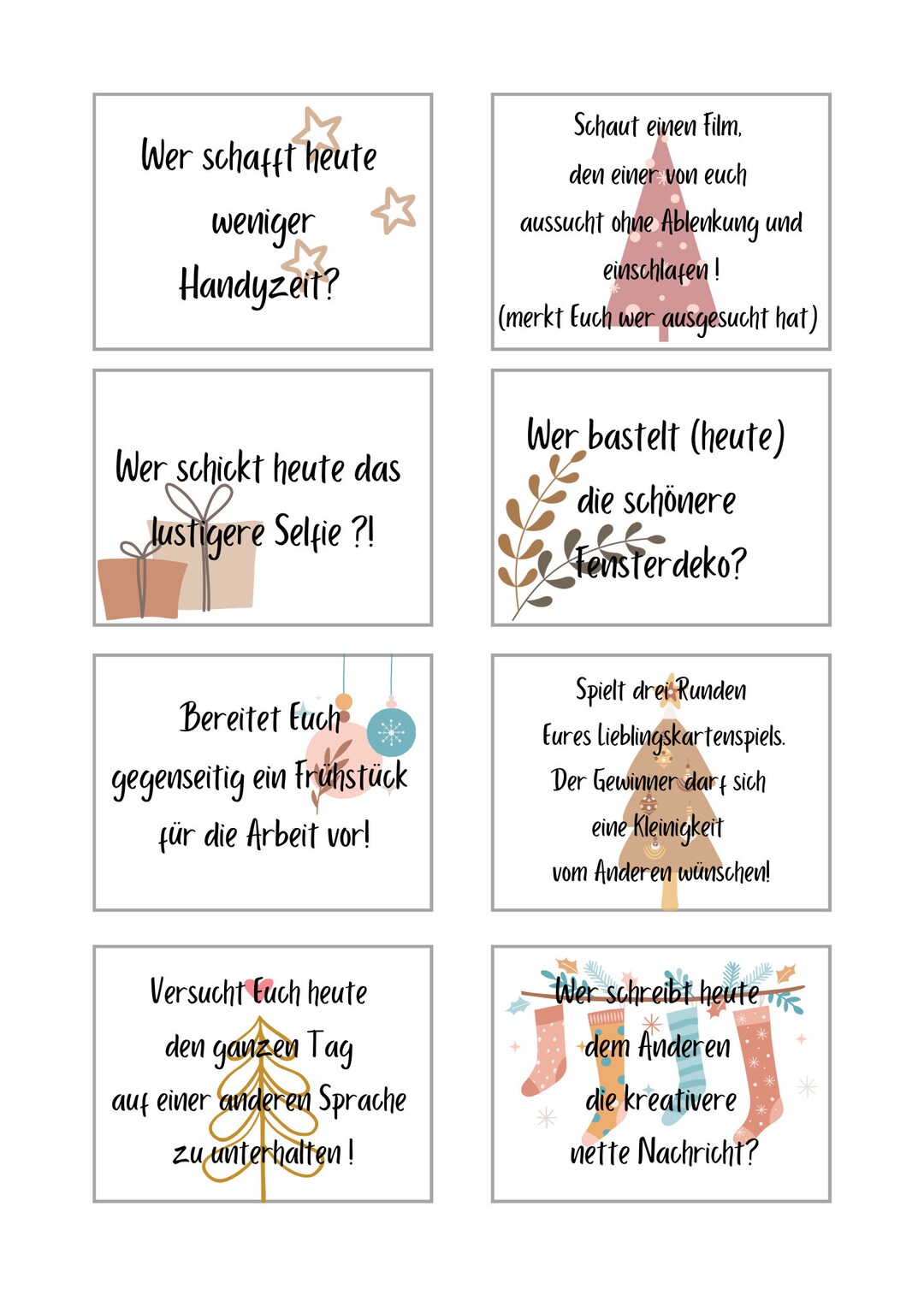 Adventskalender für Paare / Adventschallenges / Challenge Kalender