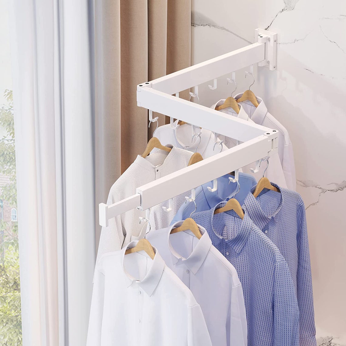 Wall Mounted Clothes Hanger, Clothes Drying Rack for Laundry, Space Saving Garment Rack for Clothes Dryer with USA Design