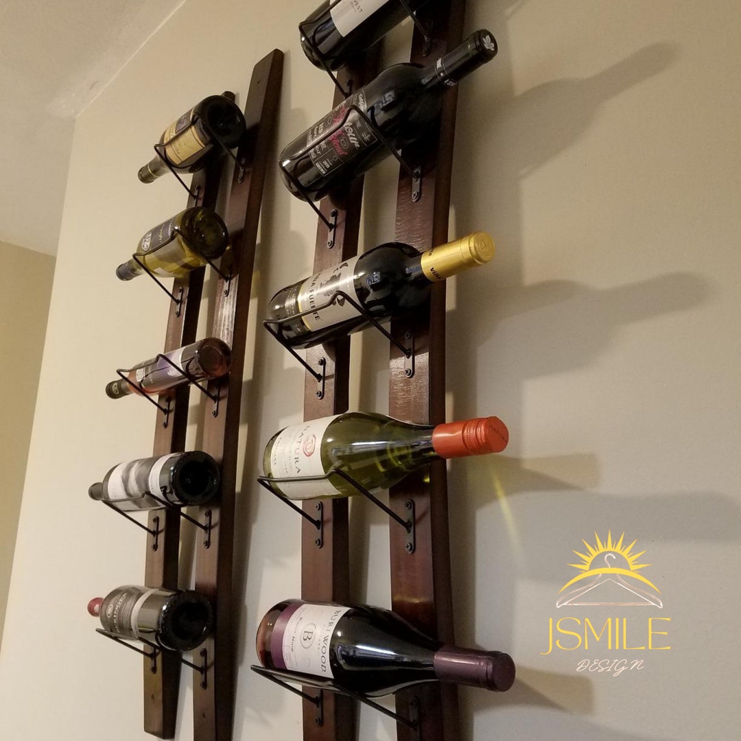 Wooden Wall Mounted Wine Rack Rustic Barrel Stave Wine Etsy