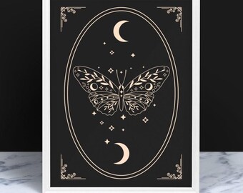 Mystical Moth Digital Download – Witchy Clipart, Celestial Style Moth PNG file, Gothic Art, Printable Digital Downloads