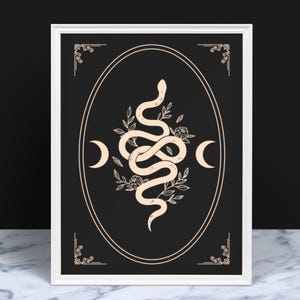 Celestial Snake Digital Download | Mystical Occult Wall Art | Boho Witchy Decor | Moon Phases & Serpent Print | Dark Academia Aesthetic