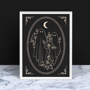 Ghost Lovers Digital Download – Gothic Ghost PNG, Celestial Halloween Clipart, Romantic Spooky Art, Occult Digital Illustration
