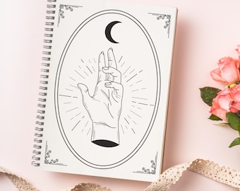 Carnet à reliure spirale « Vers la lune » | Carnet de notes à couverture souple et lignes lignées | Esthétique de papeterie de sorcière | Carnet de notes mystique