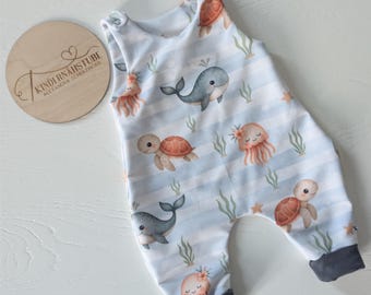 Strampler / Romper / Sommer Strampler / Maritim / Neutral / Wal / Eigenproduktion Stoff