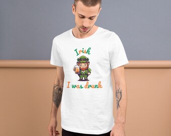 Camiseta irlandesa I Was Drunk con Leprechaun y gráfico de cerveza - Camisa del Día de San Patricio