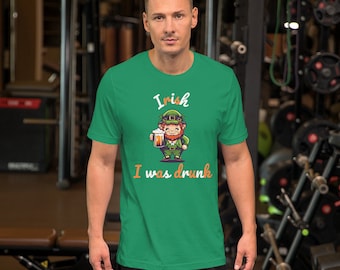 Camiseta irlandesa I Was Drunk con Leprechaun y gráfico de cerveza - Camisa del Día de San Patricio