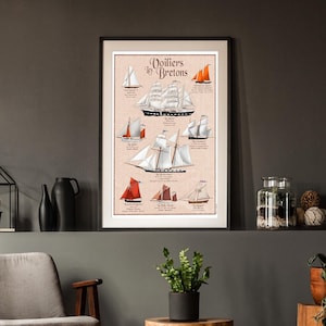 Póster Veleros Bretones / Cartel vintage / Arte mural / Impresión / Deco / Vintage / Ocean / Boat / Waves / Bretaña / Velero marítimo