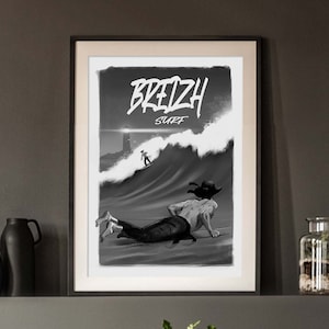 Pôster Breizh Surf / Impressão / Vintage / Surf / Bretanha / Mar / Oceano / Onda / Surf / Decoração / Pôster / Arte de parede / Prancha de surf / Prancha Activ