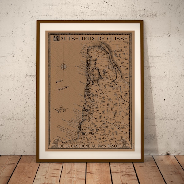 Poster Surfspot Landes Basque Country / Print / Vintage / Surf / Sea / Ocean / Wave / Deco / Poster / Wall Art / Surfboard / Board / South