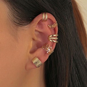 5pcs Hollow Out Ear Cuff, Fake piercing cuffs