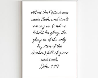 Juan 1:14 Cartel de Navidad imprimible, Impresión digital de Navidad, Decoración del hogar de Navidad, Cartel de Navidad
