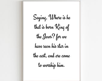 Mateo 2:2 Cartel imprimible, Cartel de las Escrituras de Navidad, Descarga digital de Navidad, Cartel de Navidad de Mateo