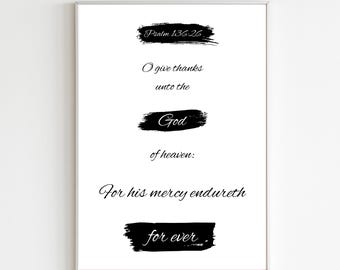 Salmo 136:26 Póster bíblico imprimible de Acción de Gracias, Póster imprimible del versículo KJV, Impresión digital de Acción de Gracias, Decoración del hogar con la Biblia imprimible