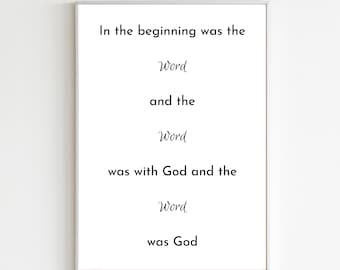 Juan 1:1 Cartel de las Escrituras imprimible, Juan 1 Verso Descarga imprimible, Cartel de la Biblia minimalista, Decoración del hogar imprimible
