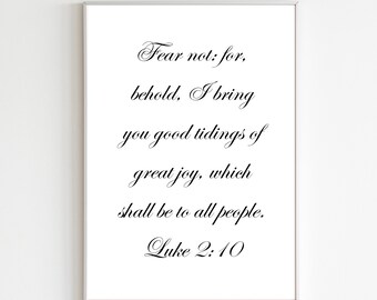 Lucas 2:10 Cartel de Navidad imprimible, Impresión digital de Navidad, Decoración de Navidad imprimible, Cartel de Navidad