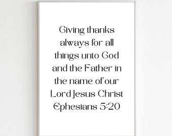 Efesios 5:20 Cartel imprimible, Cartel de Acción de Gracias de Efesios, Descarga imprimible de Acción de Gracias, Cartel de Acción de Gracias