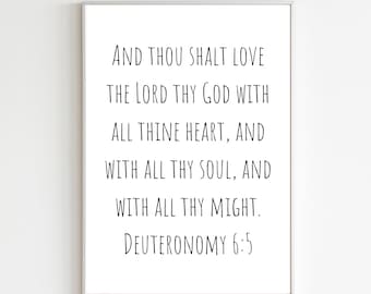 Deuteronomio 6:5 Cartel imprimible del versículo bíblico, cartel digital de las Escrituras, cartel de Deuteronomio, arte de la pared de las Escrituras