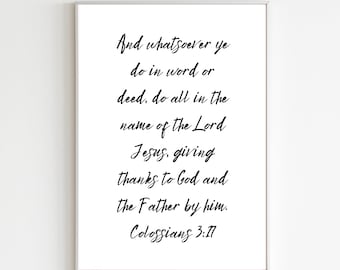Colosenses 3:17 Cartel de versículo imprimible, cartel de versículo de Acción de Gracias, cartel de Colosenses, decoración cristiana de Acción de Gracias