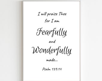 Salmo 139:14 Cartel imprimible, Cartel del versículo bíblico, Arte de pared de descarga digital, Cartel de las Escrituras