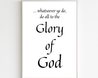 1 Corintios 10:31 Cartel del versículo bíblico, cartel del versículo de impresión digital, cartel de las Escrituras, arte de pared imprimible, decoración de la Biblia