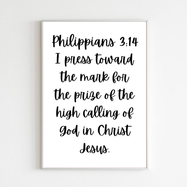 Philippians 3:14 Printable Bible Poster, Philippians Verse Poster, Bible Home Decor, Scripture Room Decor