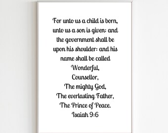 Isaiah 9:6 Printable Poster, Isaiah Digital Download, Printable Christmas Poster, Christmas Digital Download