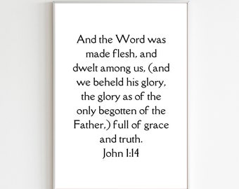 Cartel imprimible de Juan 1:14, cartel del versículo de Navidad, descarga imprimible de Juan 1, imprimible de Navidad