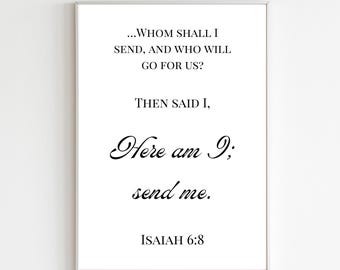 Póster imprimible del versículo bíblico de Isaías 6:8, póster imprimible de Isaías, impresiones digitales de las Escrituras, decoración bíblica para el hogar, decoración imprimible para el hogar
