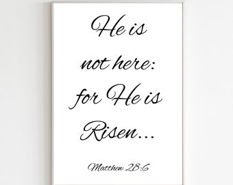 Mateo 28:6 Cartel del versículo bíblico, cartel del versículo imprimible de la resurrección, versículo bíblico imprimible, cartel de descarga digital, cartel del versículo