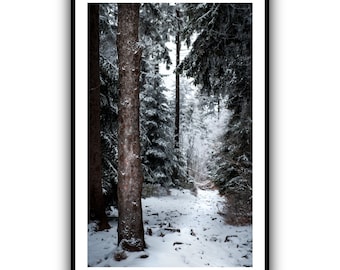 Winterlandschaft Skandinavischer Wald, Nordisches Panorama, Einsames Haus Gefrorener See Abstraktes Triptychon, Winter Geschenkidee, Neutrale Wandkunst