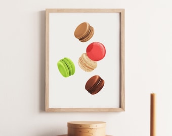 Macarons Illustration Kunstdruck, Französisches Gebäck Dessert Dekor