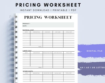Small Business Pricing Calculator Template, Business Binder Printable Inserts, PDF Pricing Worksheet, Pricelist Sell Sheet, Business Tools