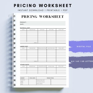 Small Business Pricing Calculator Template, Business Binder Printable Inserts, PDF Pricing Worksheet, Pricelist Sell Sheet, Business Tools